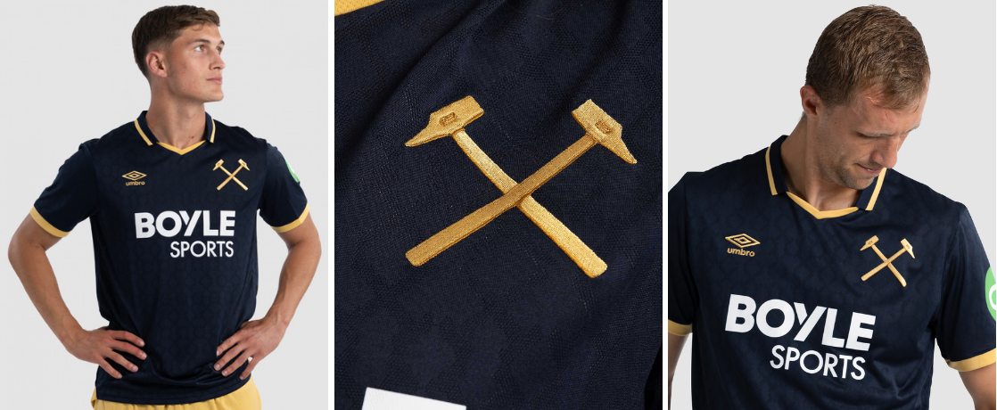 West Ham III 2025/26 verso/detalhe gola dourado