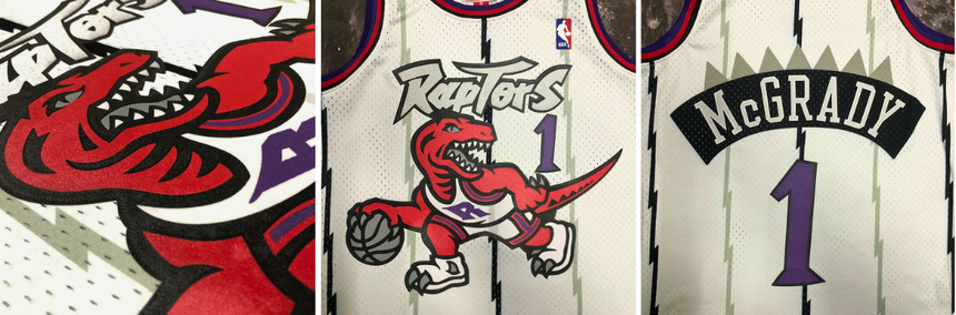 Detalhes da regata Toronto Raptors retrô Mitchell & Ness