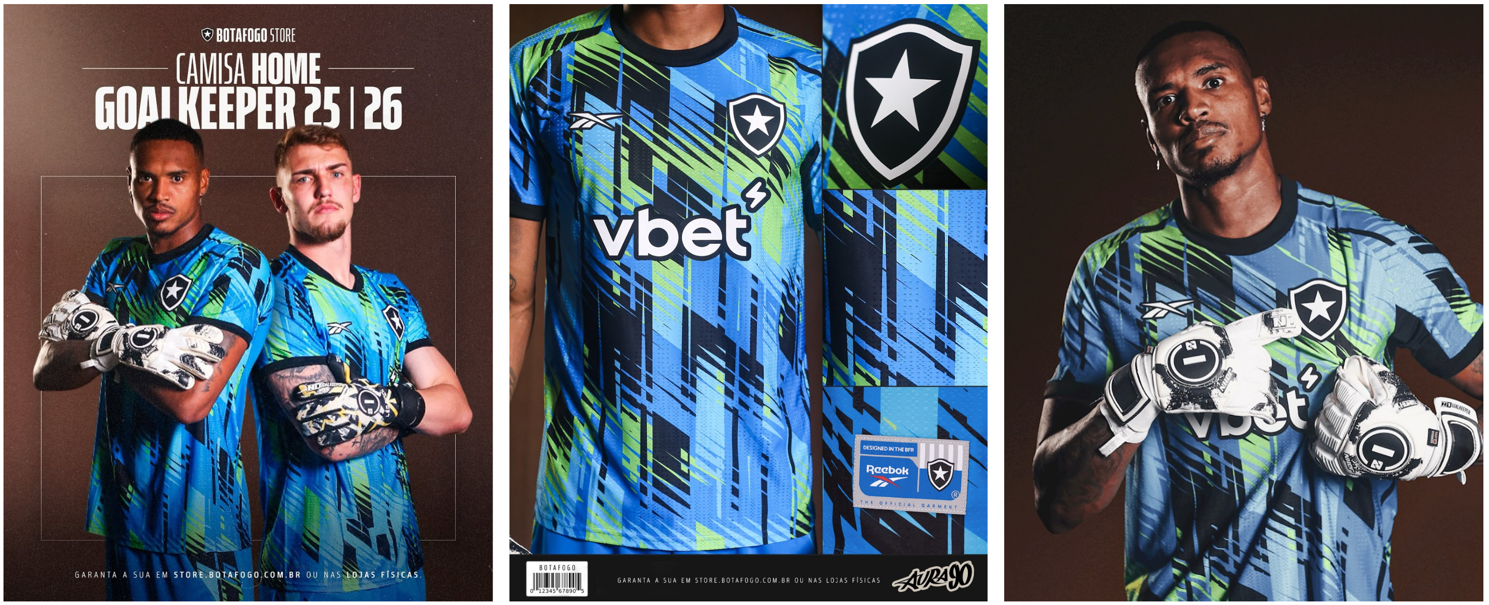 Camisa Goleiro Botafogo 2025 26 Azul Verde Aura 90 frente