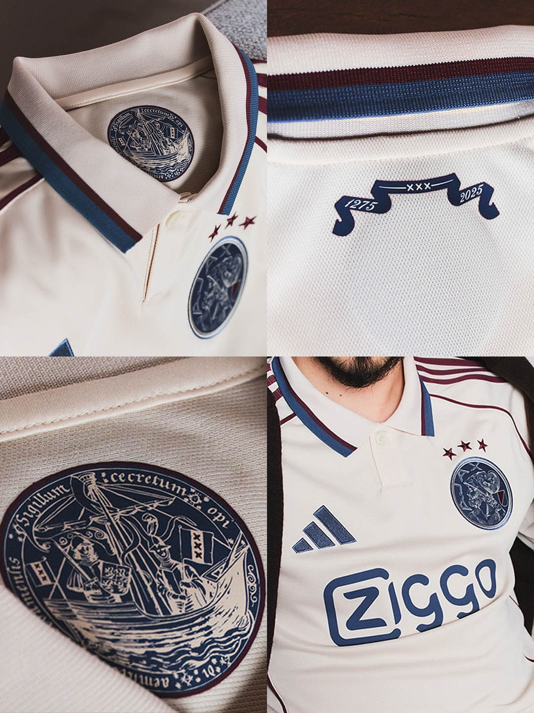 Camisa Ajax Third 2025/26 frente bege 750 anos