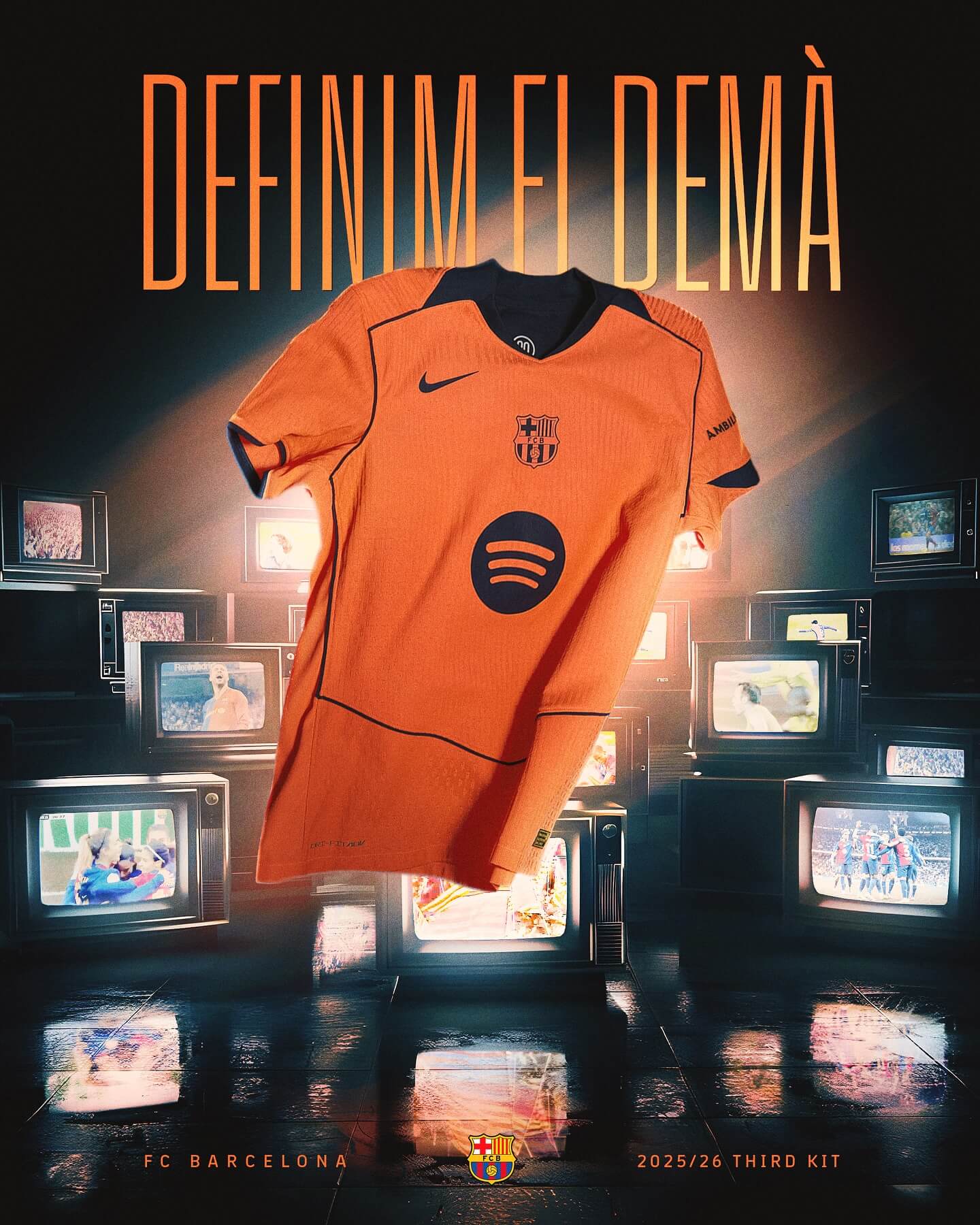 Camisa Barcelona III 2025/26 Nike Total 90 Torcedor Masculina Laranja Frente