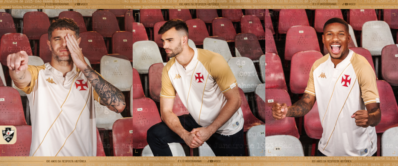 Detalhes da Camisa Vasco III 2024/25 Kappa com escudo bordado e mangas douradas