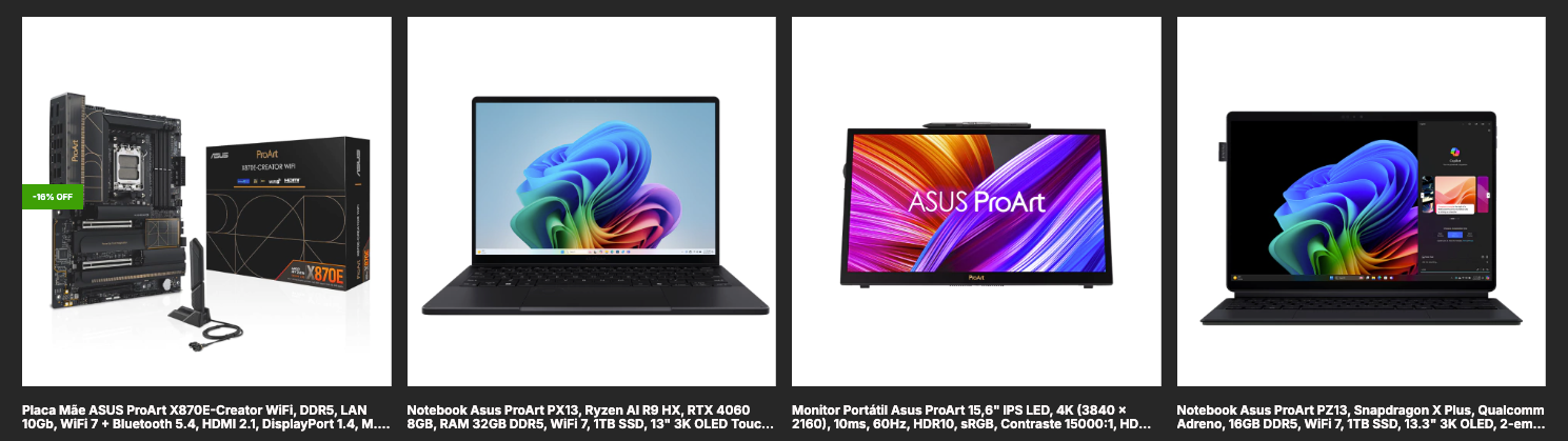 proart asus linha produtividade profissional designer gamer artista audio video audiovisual