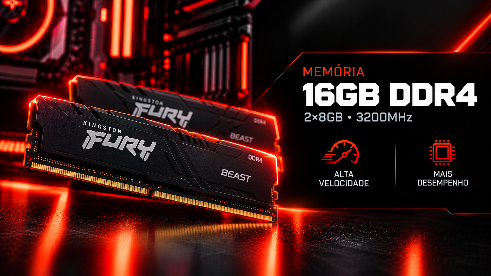 Mem&oacute;ria Kingston Fury Beast 16GB DDR4
