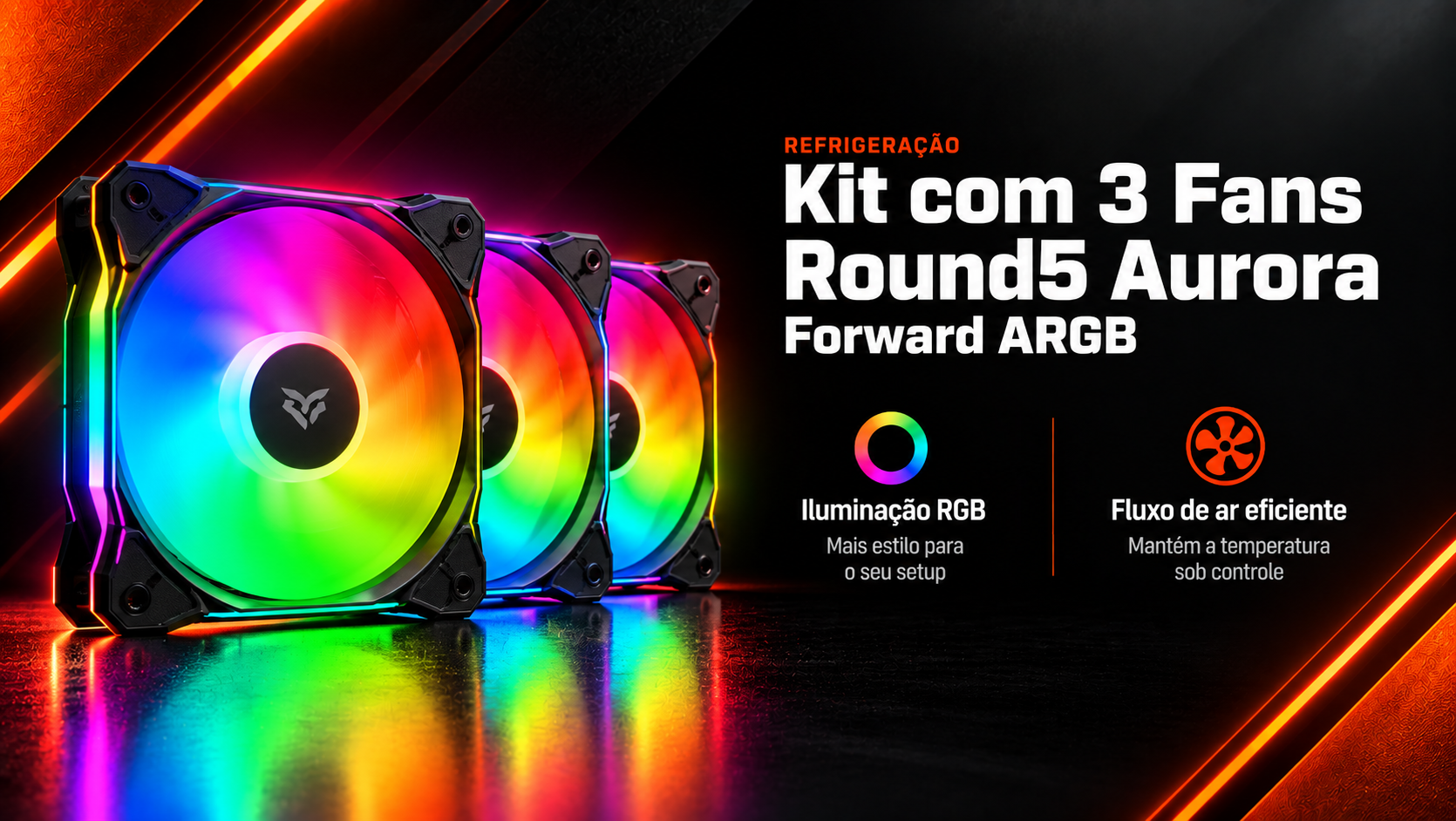 Kit com 3 Fans Round5 Aurora Forward ARGB