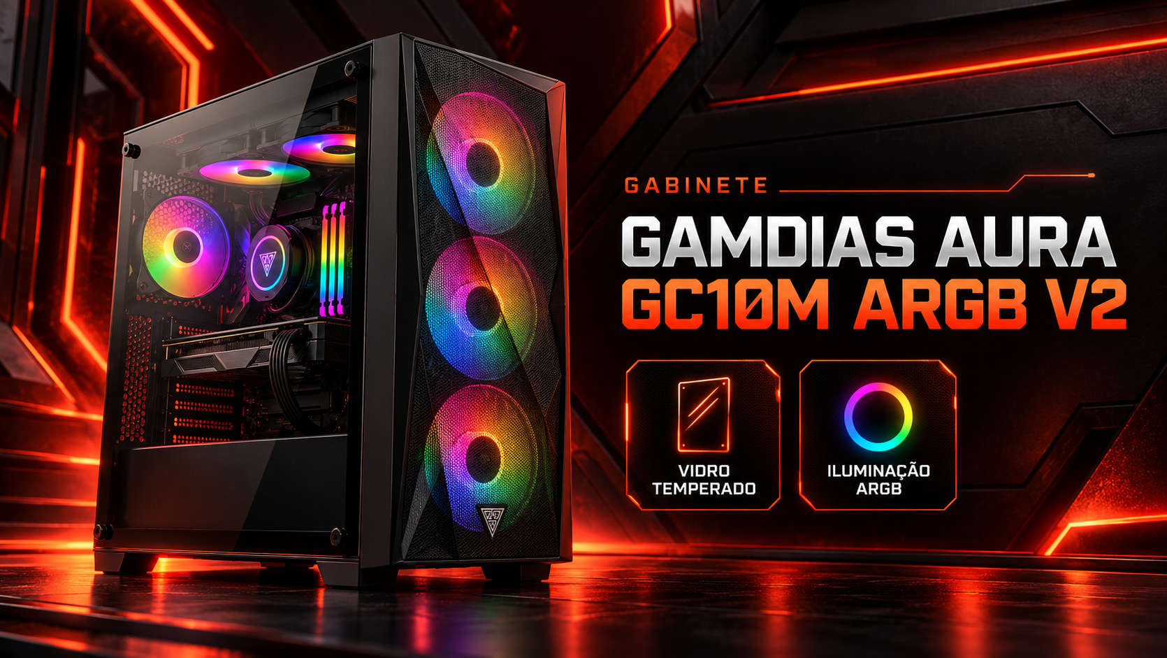 Gabinete Gamer Gamdias Aura GC10M ARGB V2 Preto