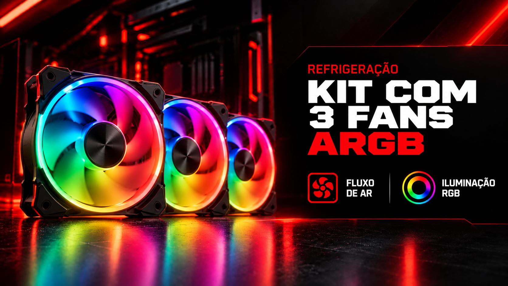 3 Fans ARGB inclusos no gabinete Gamdias Aura GC7