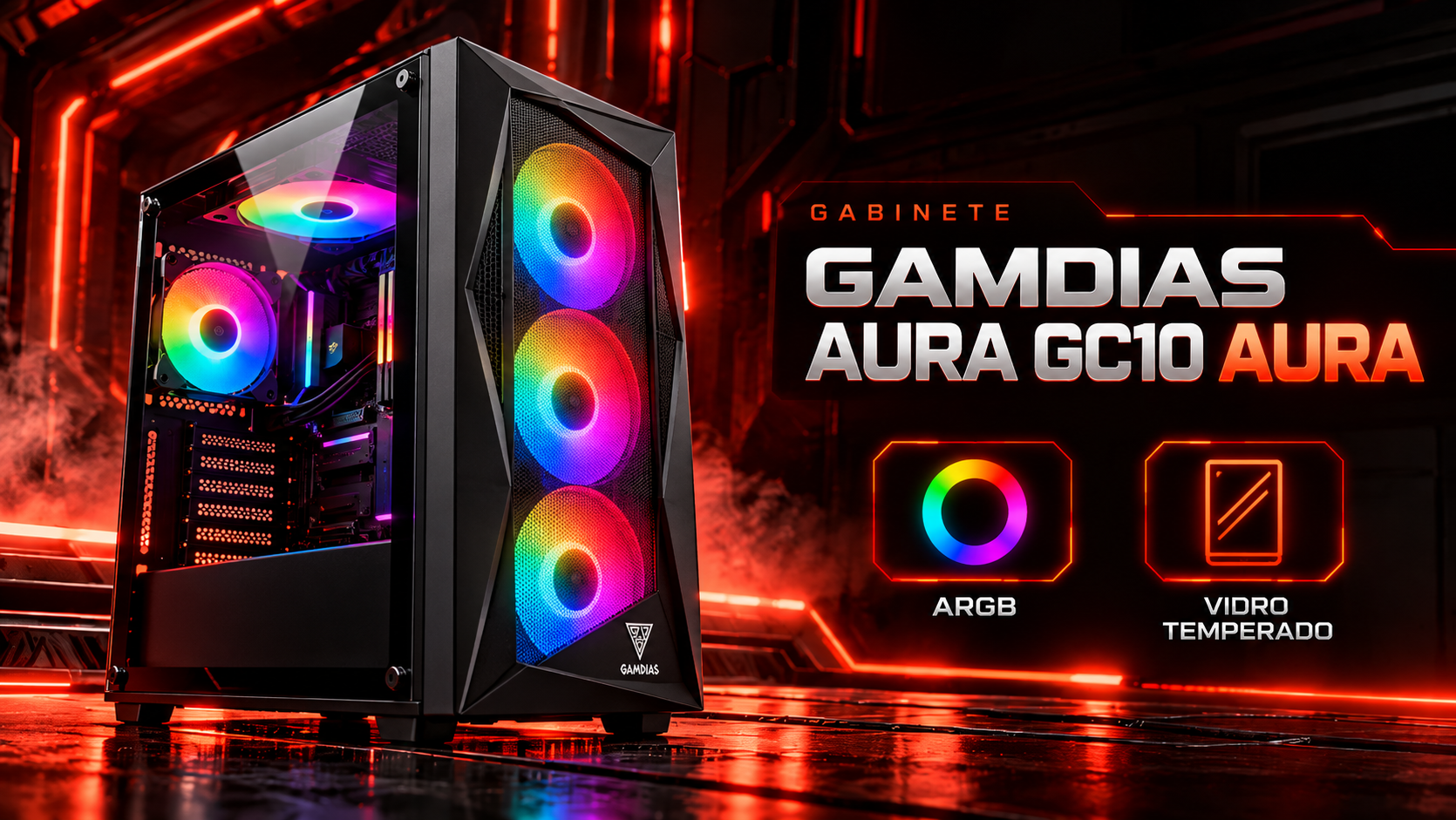 Gabinete Gamer Gamdias Aura GC10 Preto