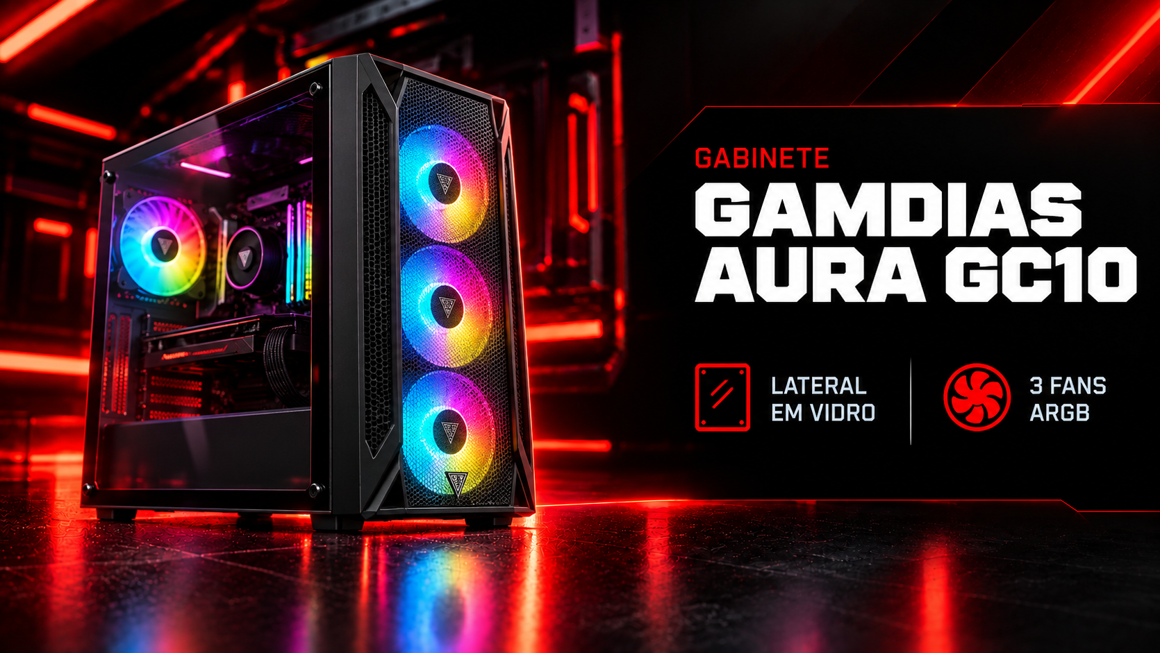 Gabinete Gamer Gamdias Aura GC10 Preto