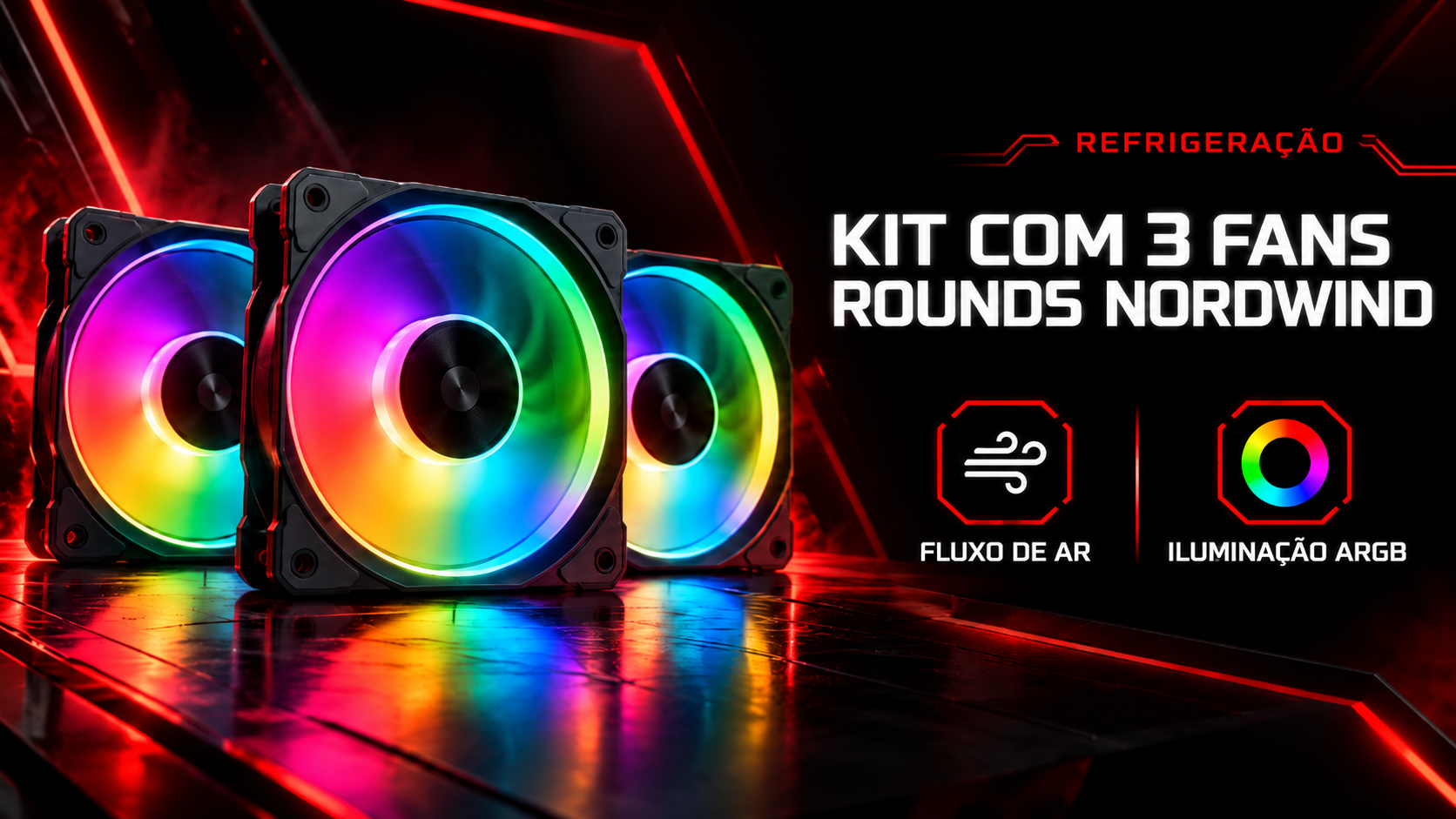 Kit com 3 Fans Round5 Nordwind ARGB