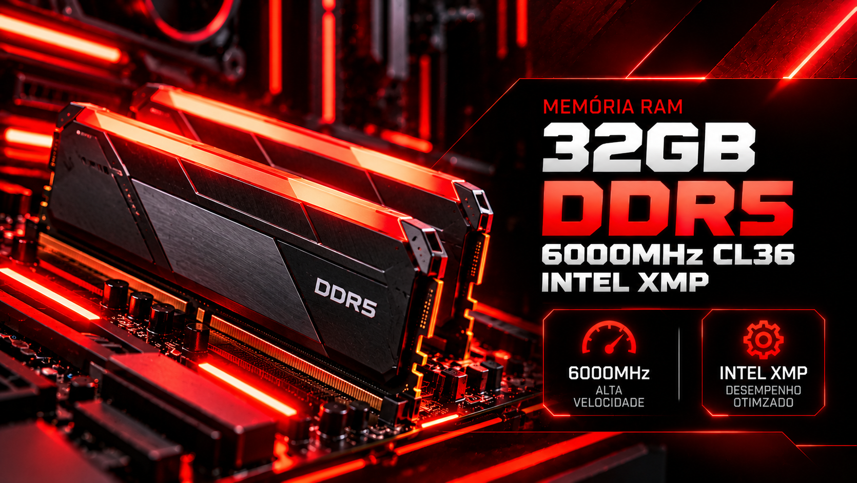 Memória RAM 32GB DDR5 6000MHz CL36 Intel XMP
