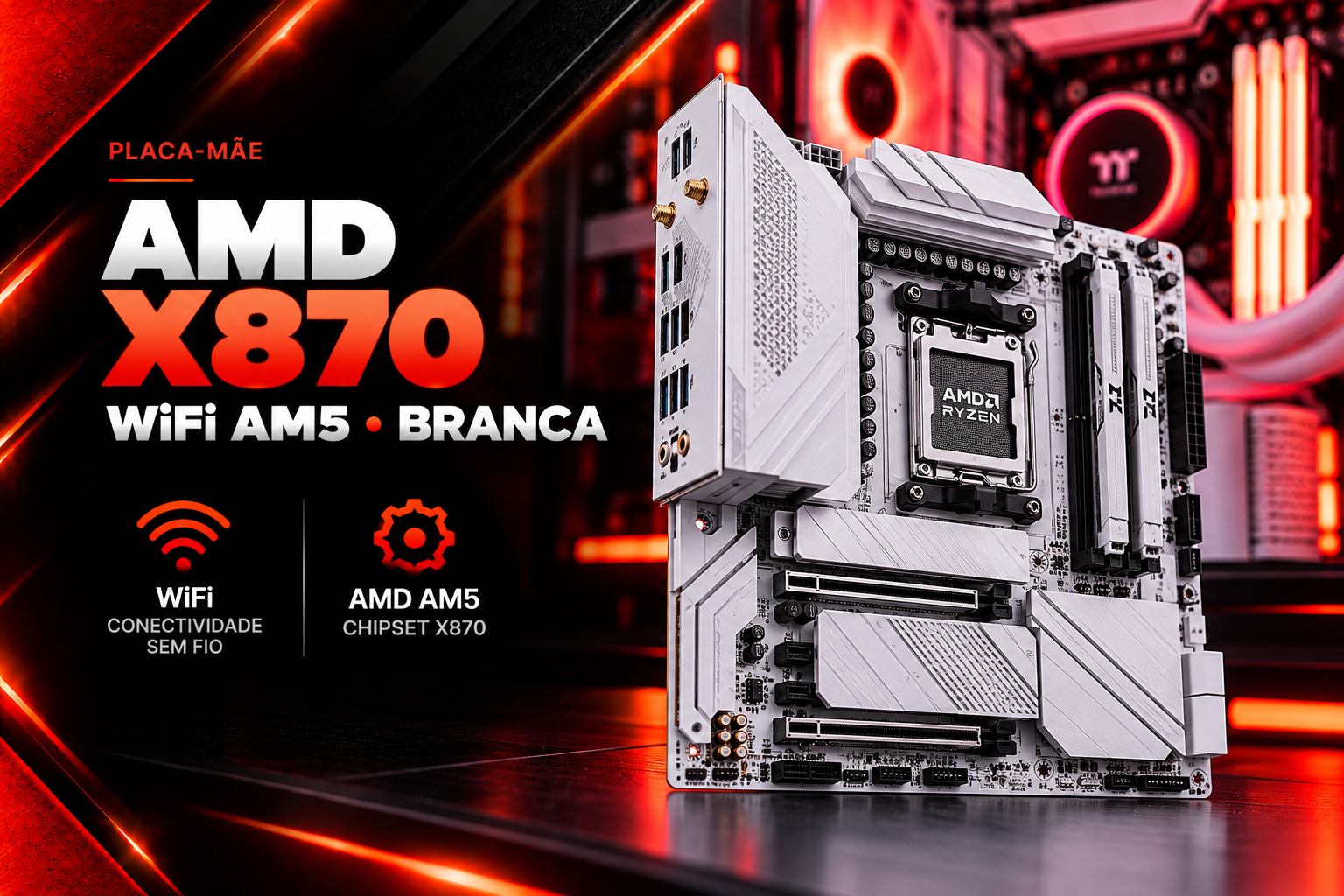 Placa-mãe AMD X870 WiFi AM5 Branca