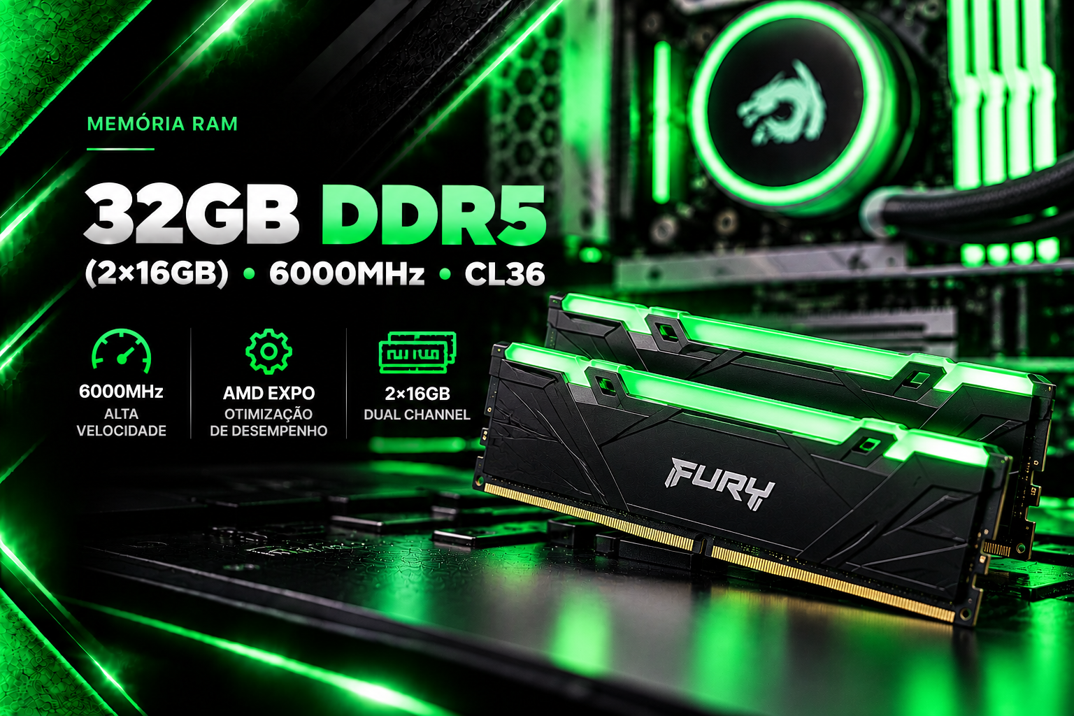 Memória RAM 32GB DDR5 6000MHz CL36 AMD EXPO