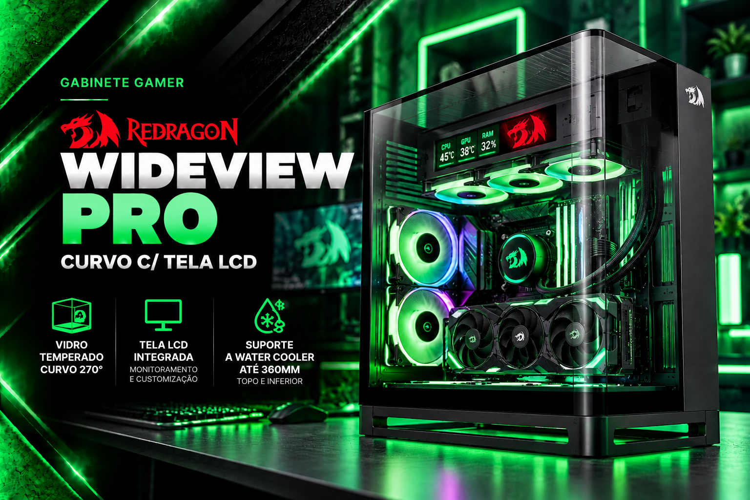 Gabinete Redragon Wideview Pro Preto