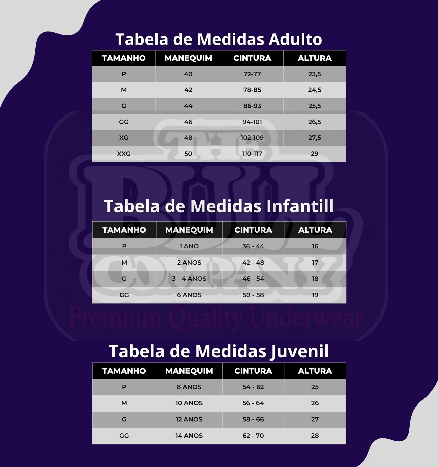 Tabela de Medidas - THE BULL COMPANY