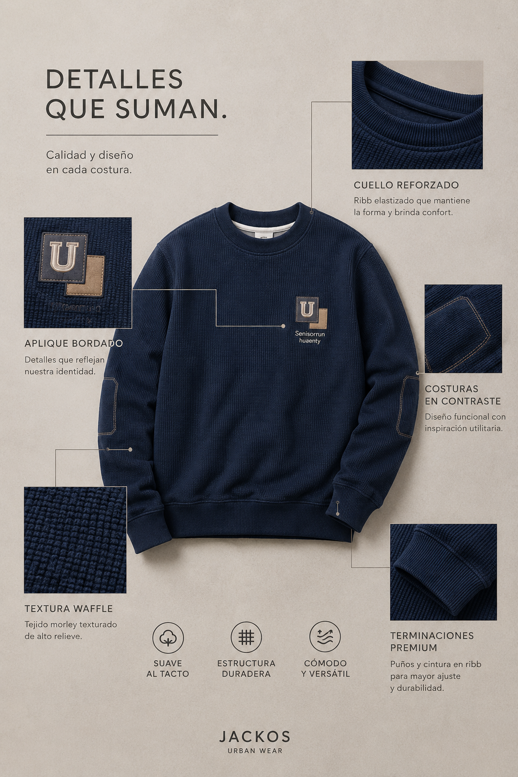 Detalles Buzo Urban Waffle