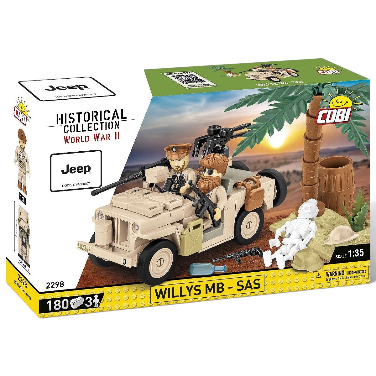 Frente da embalagem do Jeep Willys MB SAS COBI 2298, conjunto de 180 pe&ccedil;as na escala 1:35