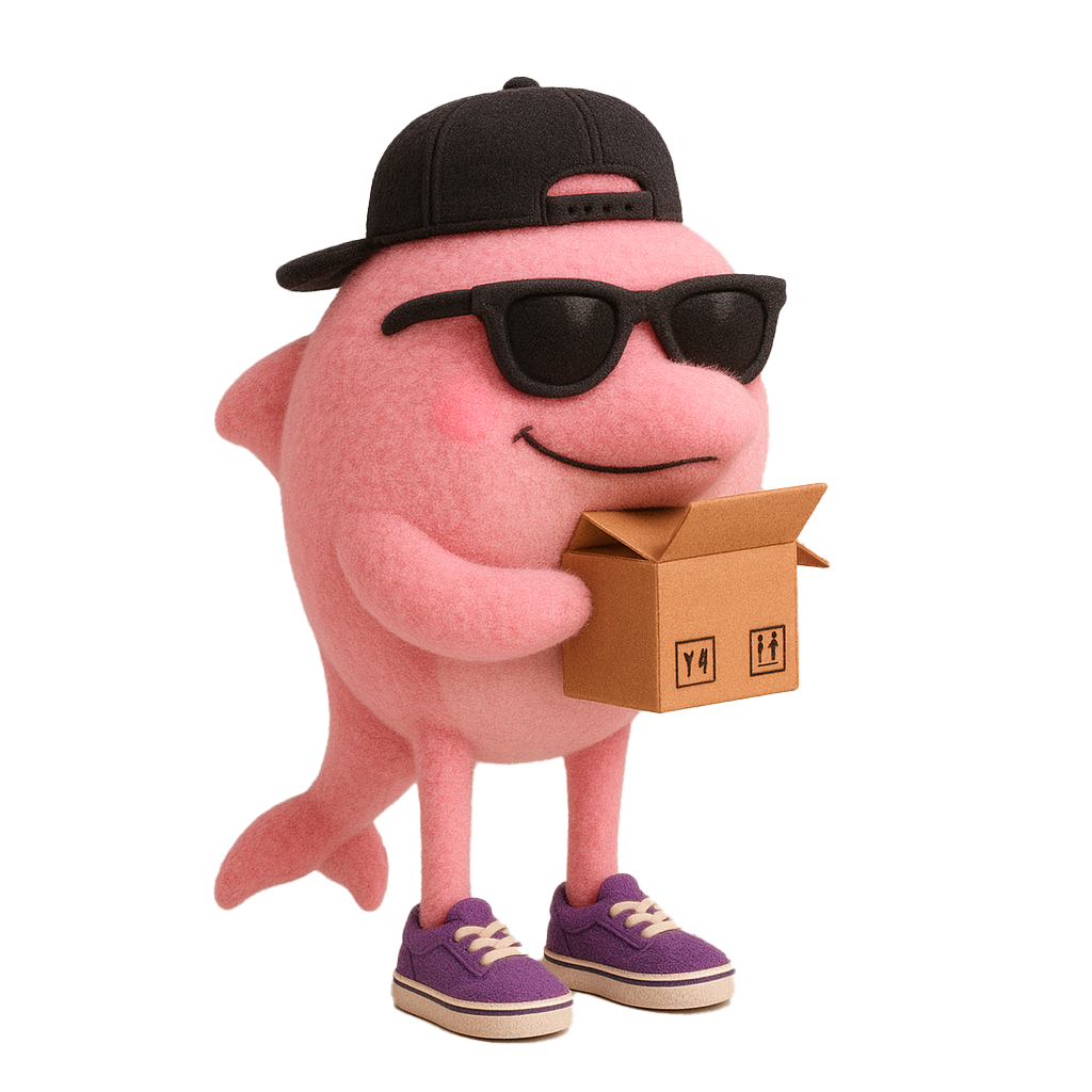 mascote com pacote de entrega na mão