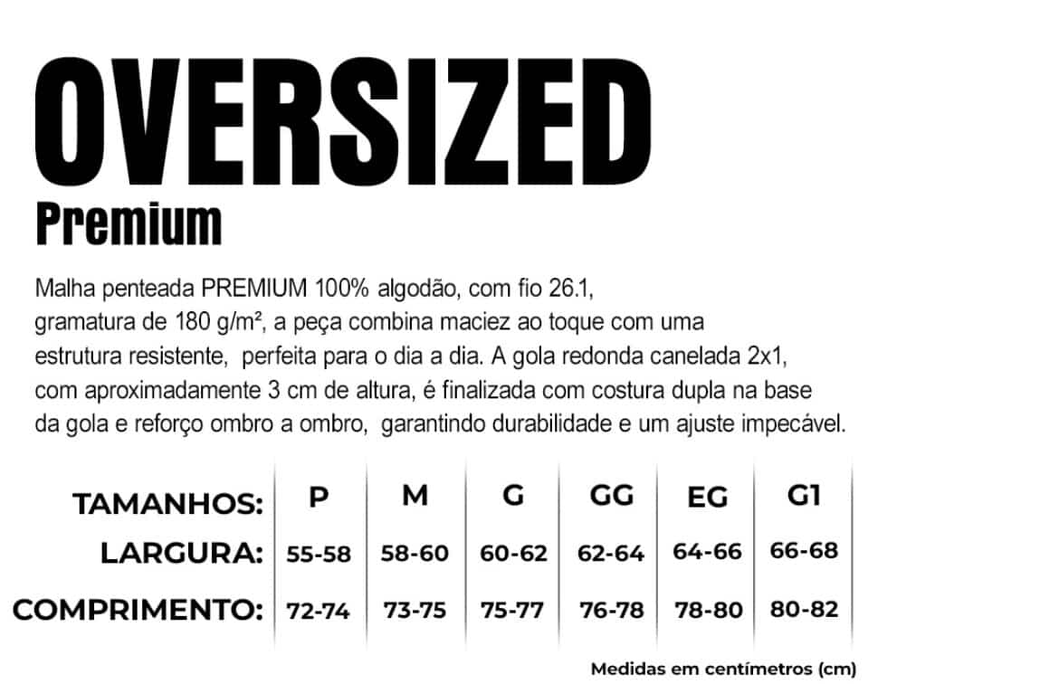 GUIA DE TAMANHO EM CM DA MODELAGEM OVERSIZED BASICA