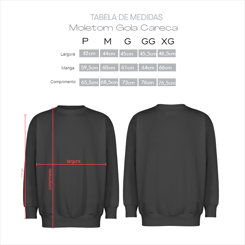 tabela de medida de moletom blusão careca