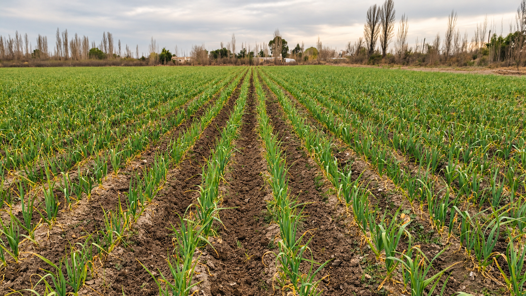 Cultivo de ajo de Oro Rubí en Finca Terraviva, Mendoza, Argentina
