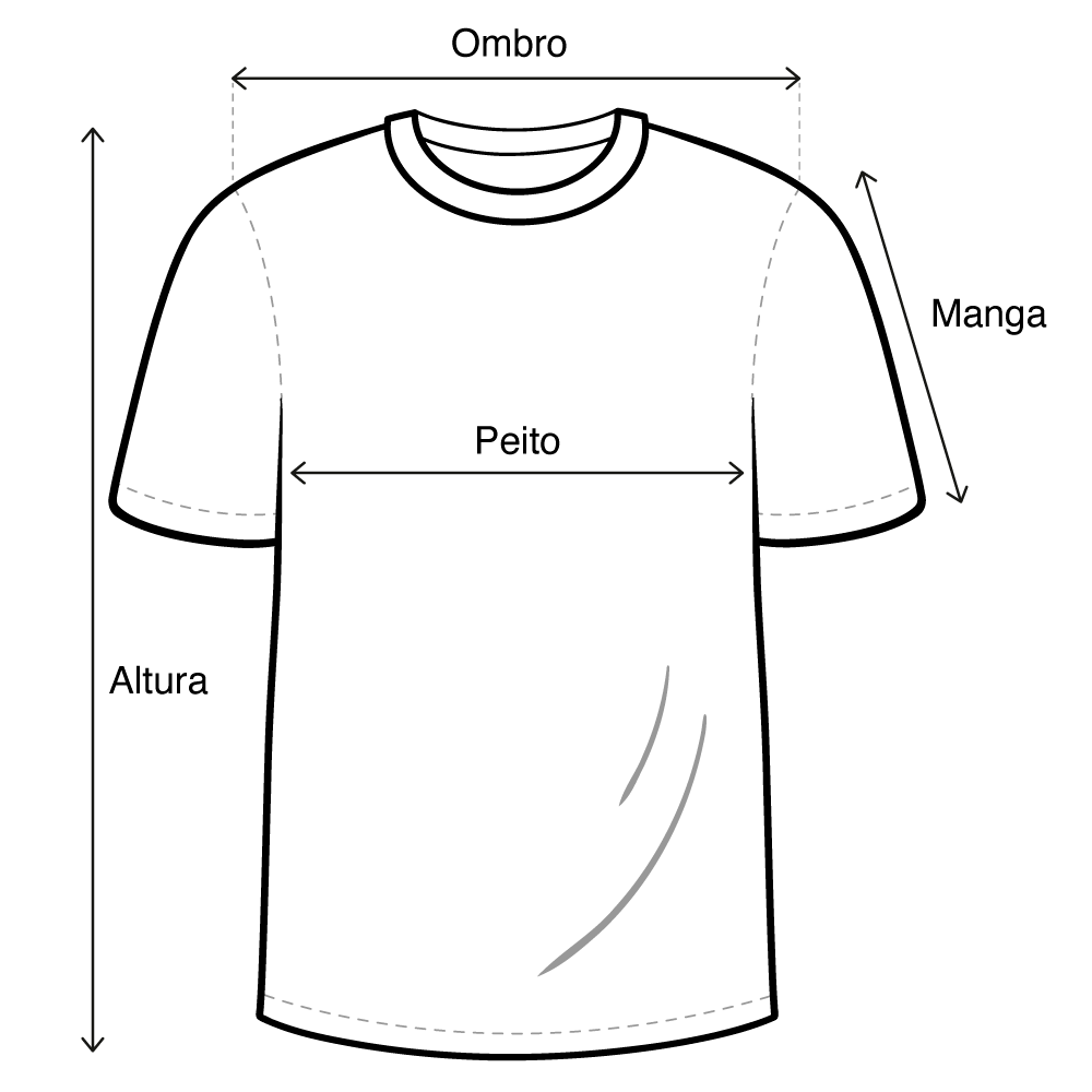 Medidas de altura, peito, ombro e manga.