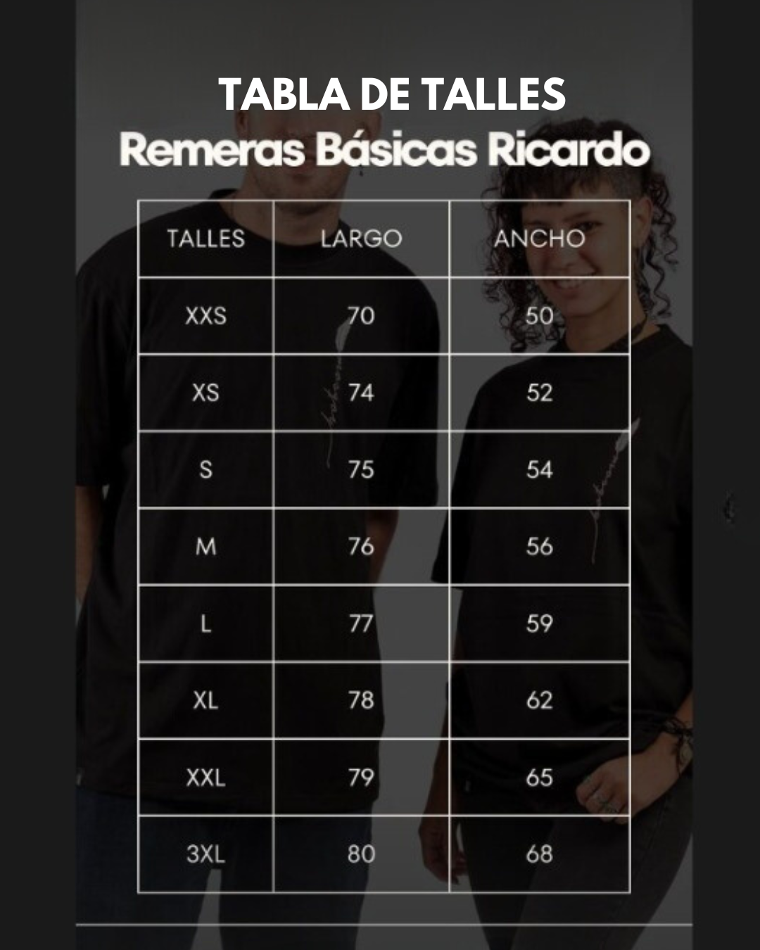 tabla talles remeras básicas