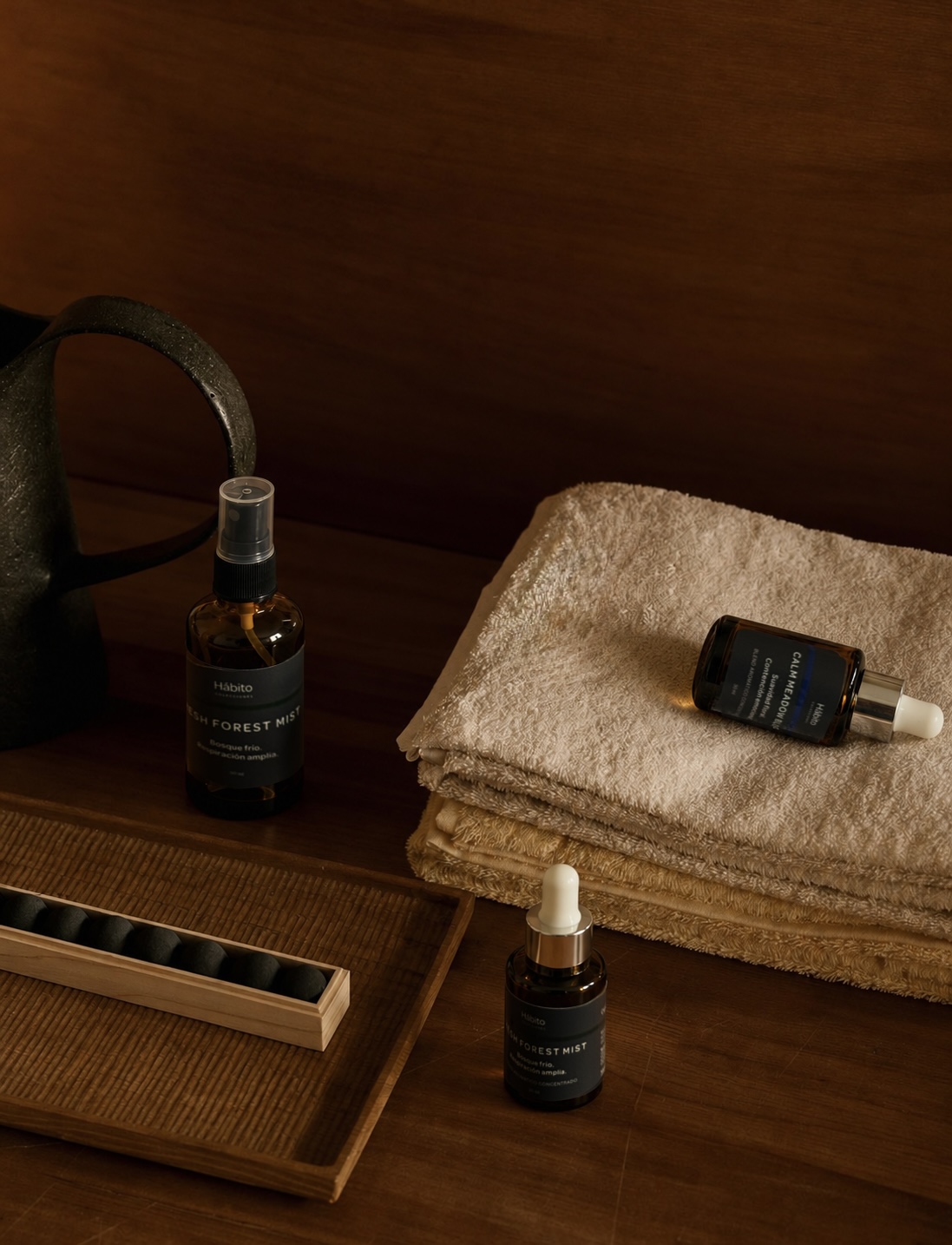 Fragancias y blends junto a toallas y piedras de difusión