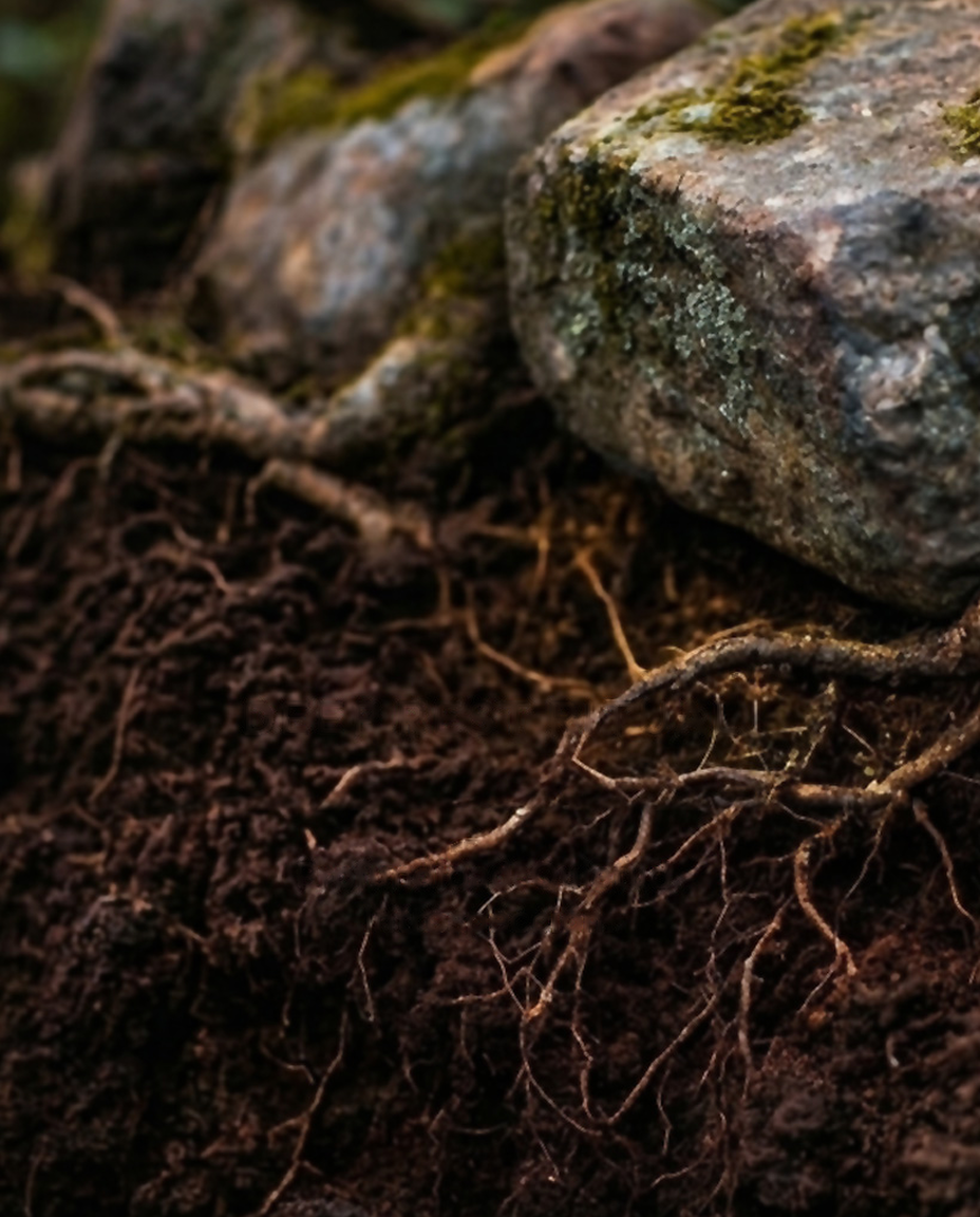 Ra&iacute;ces entre tierra y rocas