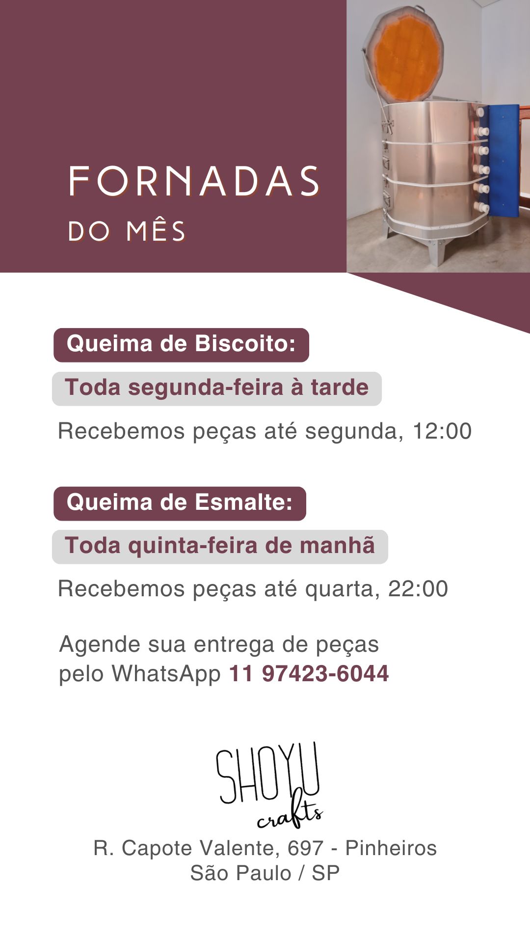 Fornadas coletivas de cerâmica a partir de Março/2026 no ateliê Shoyu Crafts