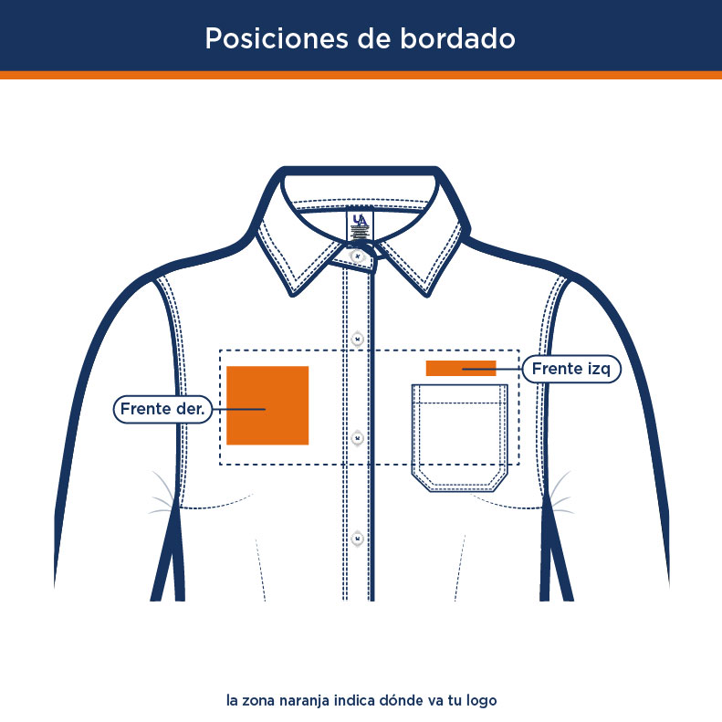Posiciones de bordado de logo en Blusa Oxford Manga Larga Clásica para Oficina | Uniformes Andrea
