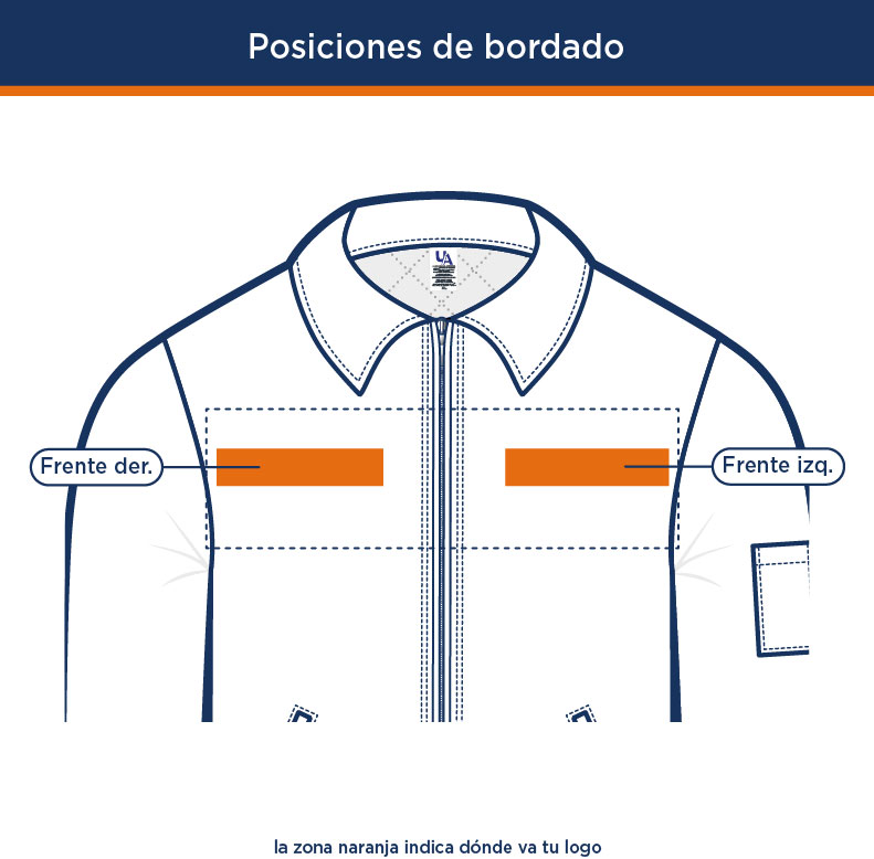 Posiciones de bordado de logo en la chamarra del Kit Ejecutivo Invierno Completo | Uniformes Andrea