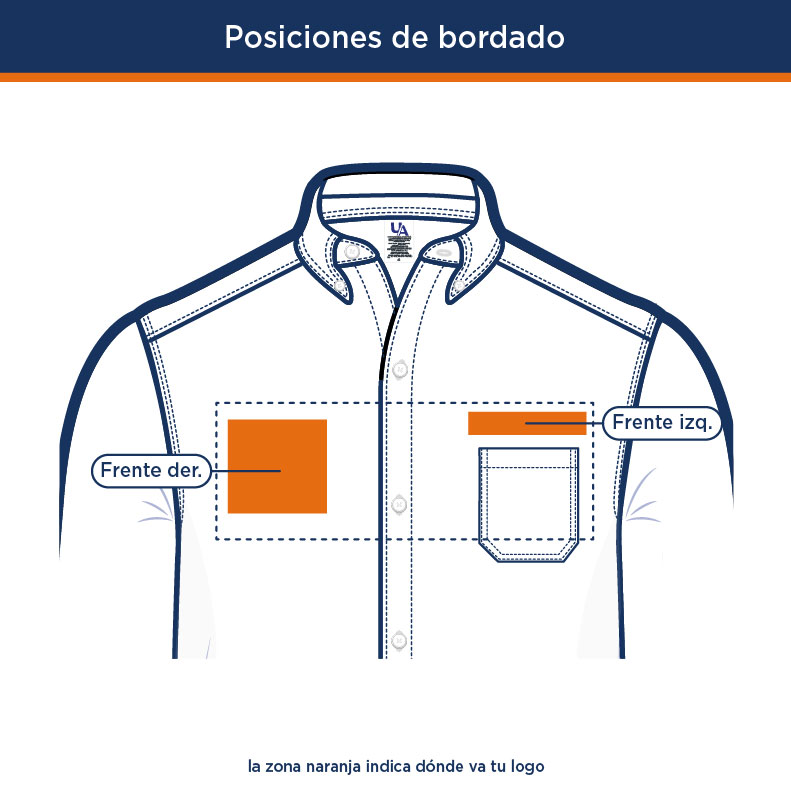 Posiciones de bordado de logo en Camisa Estampada Manga Larga Popelina Líneas Azul Turquesa | Uniformes Andrea