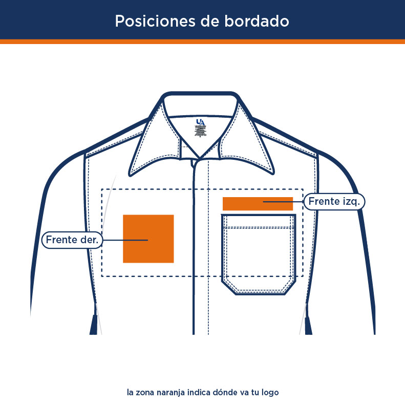 Posiciones de bordado de logo en la camisola del Kit Carpintero Básico | Uniformes Andrea