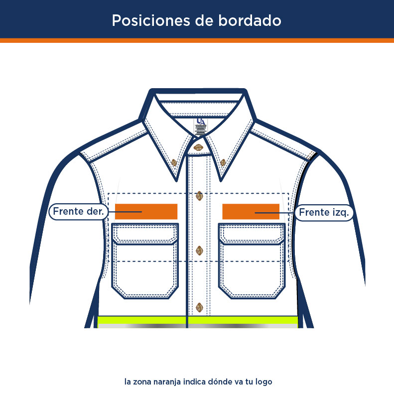 Posiciones de bordado de logo en la camisola del Kit Alta Vis Completo | Uniformes Andrea