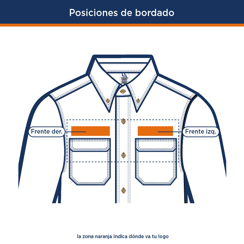 Posiciones de bordado de logo en la camisola del Kit Mecánico | Uniformes Andrea