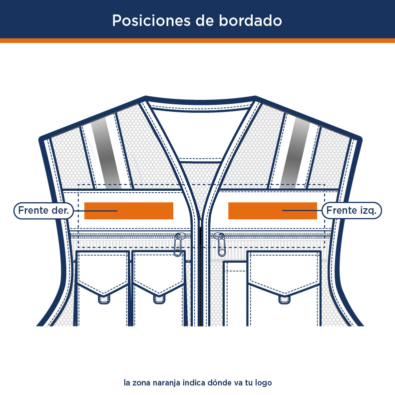Posiciones de logo para personalizar en Chaleco Cuello V Gabardina | Uniformes Andrea