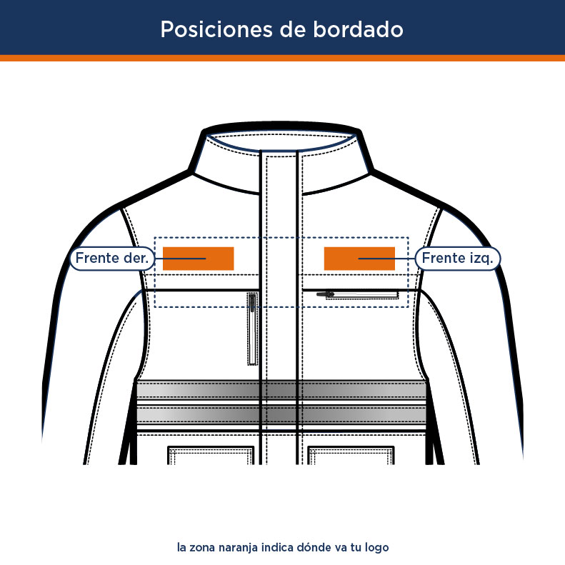 Posiciones de bordado de logo en la chamarra del Kit Alta Vis Invierno | Uniformes Andrea