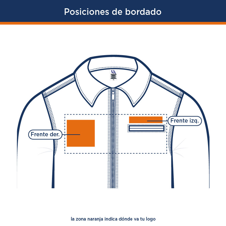 Posiciones de bordado de logo en Chamarra Truck Clásica Pana para Trabajo | Uniformes Andrea