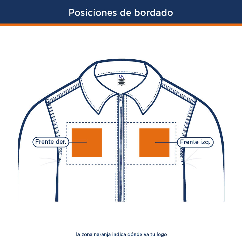Posiciones de bordado de logo en Chamarra Truck Premium Pana para Trabajo | Uniformes Andrea