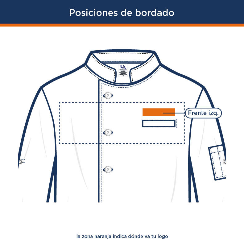 Posiciones de bordado de logo en Filipina de Chef Gabardina Manga Larga para Cocina Profesional (Hombre) | Uniformes Andrea