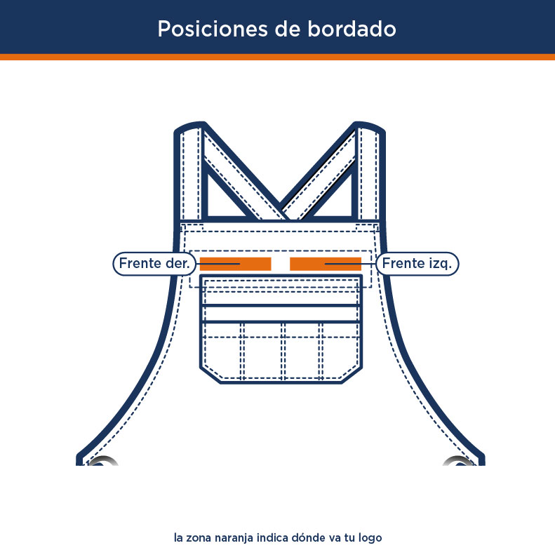 Posiciones de bordado de logo en el mandil del Kit Taller Casual (Mujer) | Uniformes Andrea