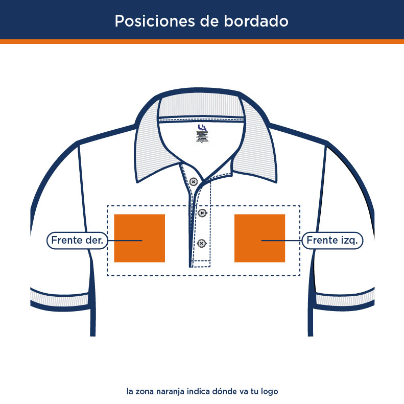 Posiciones de bordado de logo en el polo del Kit Carpintero Peto Corto | Uniformes Andrea