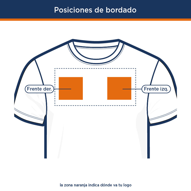 Posiciones de bordado de logo en la playera del Kit Carpintero Peto Redondo | Uniformes Andrea