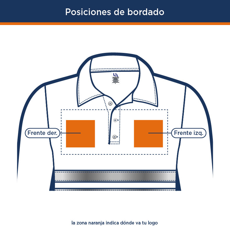 Posiciones de bordado de logo en el polo del Kit Alta Vis Polo Manga Larga | Uniformes Andrea