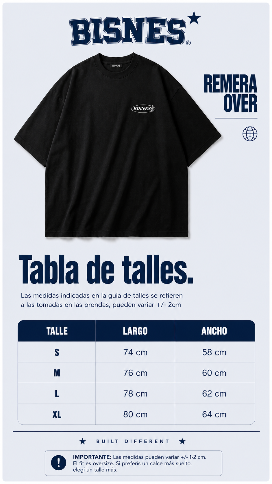 Tabla de talles Baggy BISNES