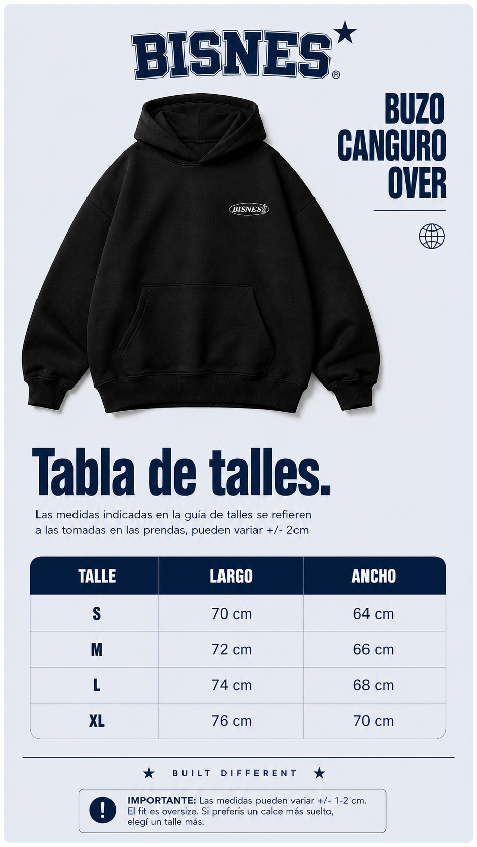 Tabla de talles Remera Over BISNES