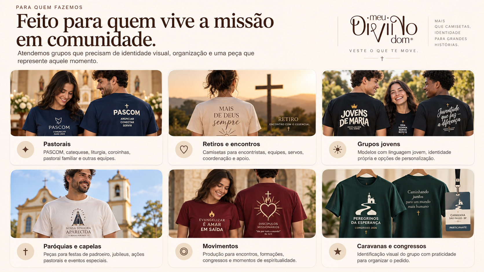Personalizados para pastorais, grupos jovens, retiros e movimentos