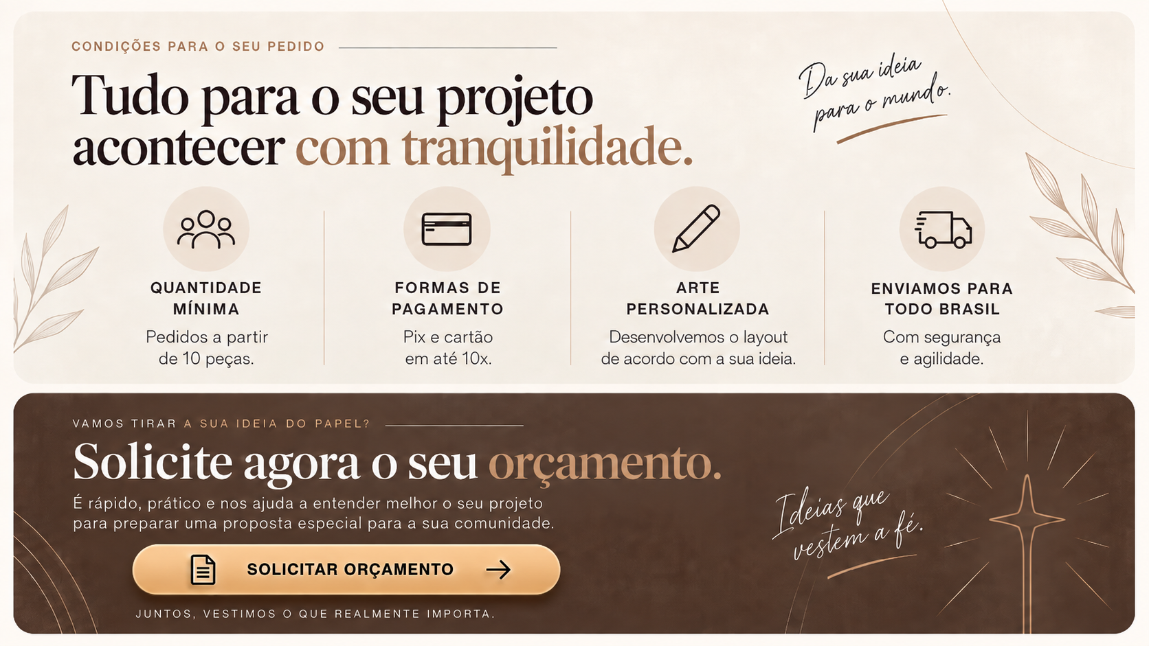 Condições do pedido e solicitar orçamento