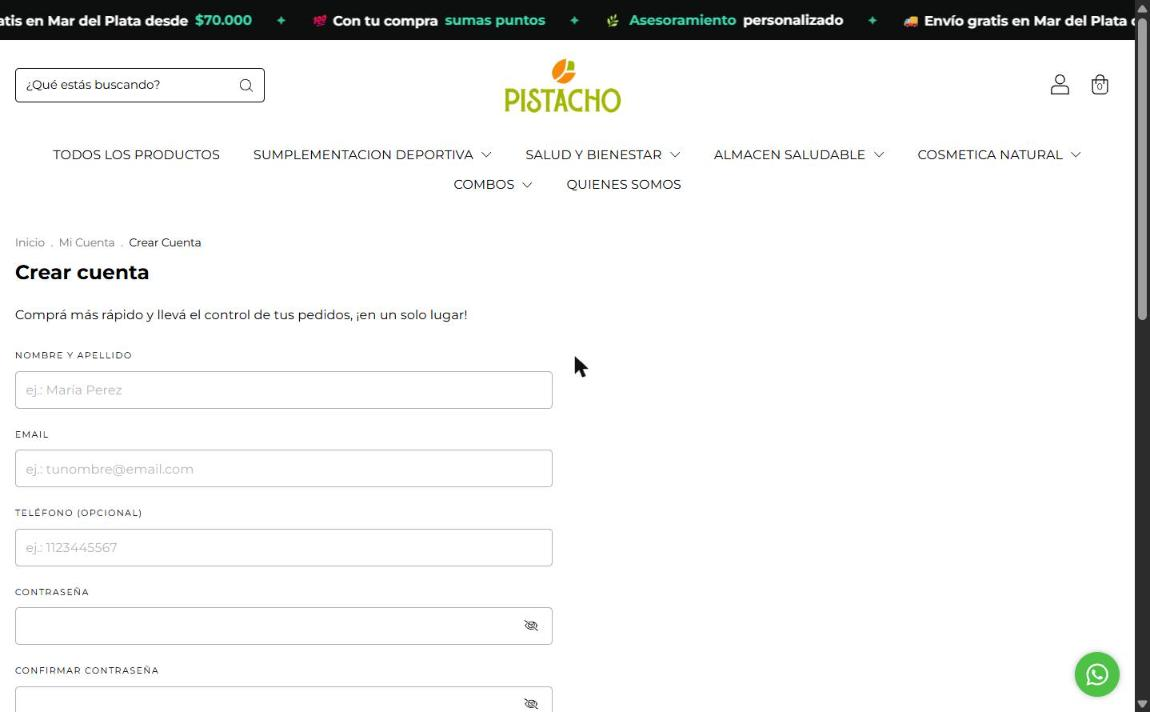 Formulario de creación de cuenta